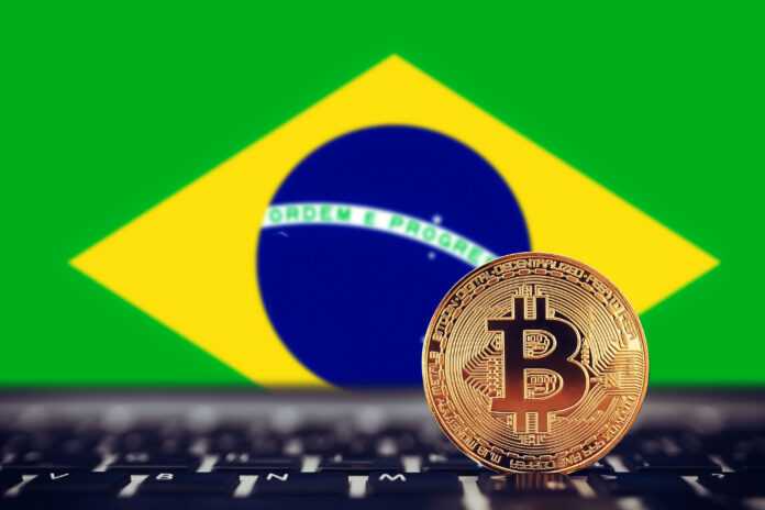 Gold,Bitcoin,On,Background,Of,Chart,Brazil,Flag.